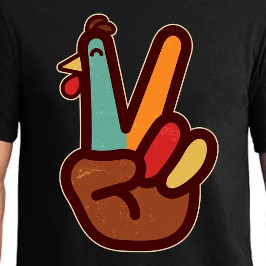 Funny Cute Thanksgiving Hand Turkey Peace Sign Pajama Set