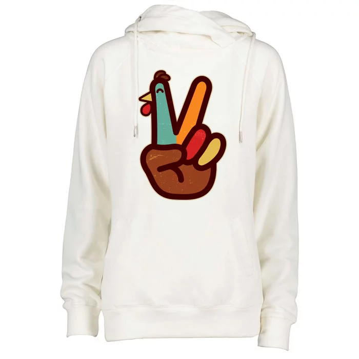 Funny Cute Thanksgiving Hand Turkey Peace Sign Womens Funnel Neck Pullover Hood