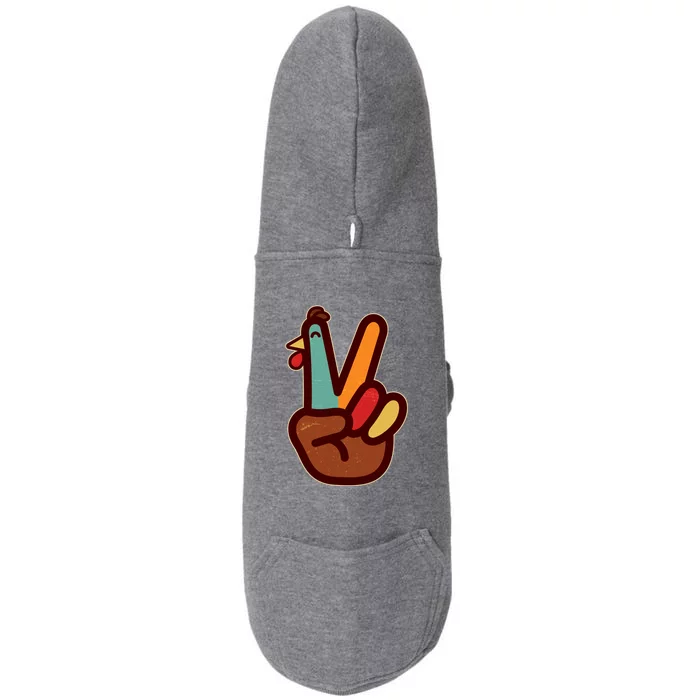 Funny Cute Thanksgiving Hand Turkey Peace Sign Doggie 3-End Fleece Hoodie