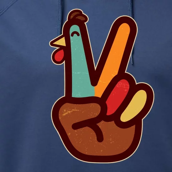 Funny Cute Thanksgiving Hand Turkey Peace Sign Performance Fleece Hoodie