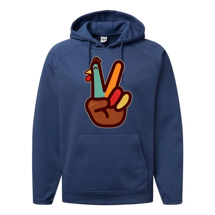 Funny Cute Thanksgiving Hand Turkey Peace Sign Performance Fleece Hoodie