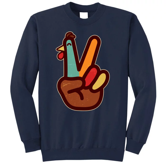 Funny Cute Thanksgiving Hand Turkey Peace Sign Tall Sweatshirt