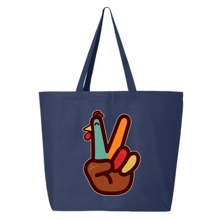 Funny Cute Thanksgiving Hand Turkey Peace Sign 25L Jumbo Tote