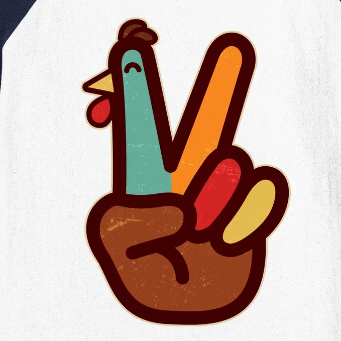 Funny Cute Thanksgiving Hand Turkey Peace Sign Baseball Sleeve Shirt