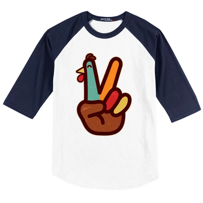 Funny Cute Thanksgiving Hand Turkey Peace Sign Baseball Sleeve Shirt