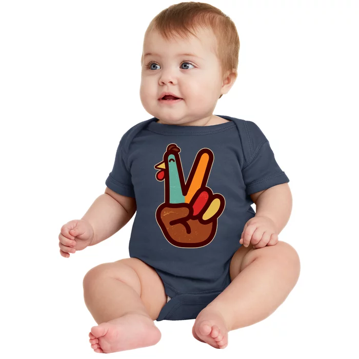 Funny Cute Thanksgiving Hand Turkey Peace Sign Baby Bodysuit