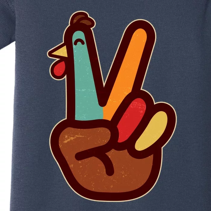 Funny Cute Thanksgiving Hand Turkey Peace Sign Baby Bodysuit