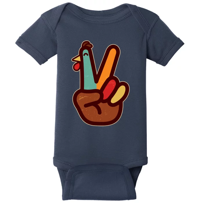 Funny Cute Thanksgiving Hand Turkey Peace Sign Baby Bodysuit