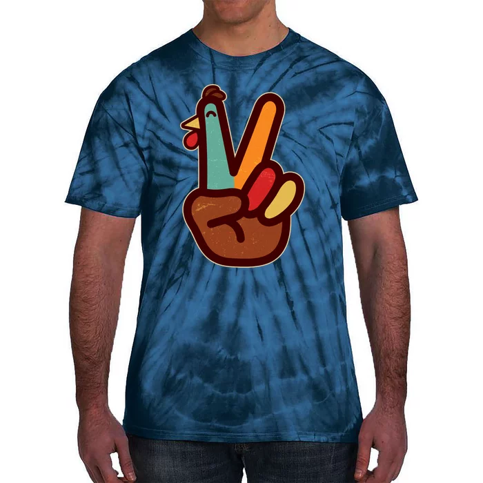 Funny Cute Thanksgiving Hand Turkey Peace Sign Tie-Dye T-Shirt