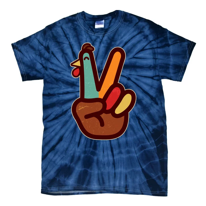 Funny Cute Thanksgiving Hand Turkey Peace Sign Tie-Dye T-Shirt