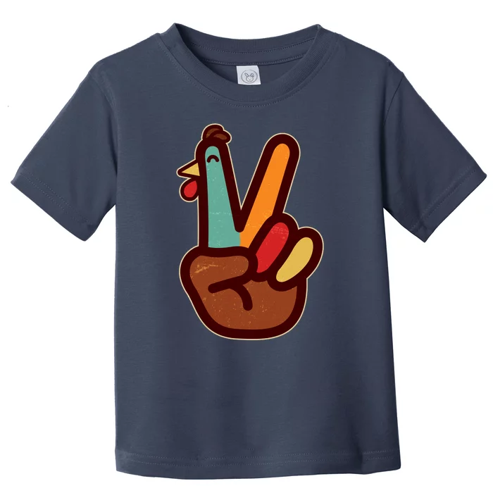 Funny Cute Thanksgiving Hand Turkey Peace Sign Toddler T-Shirt