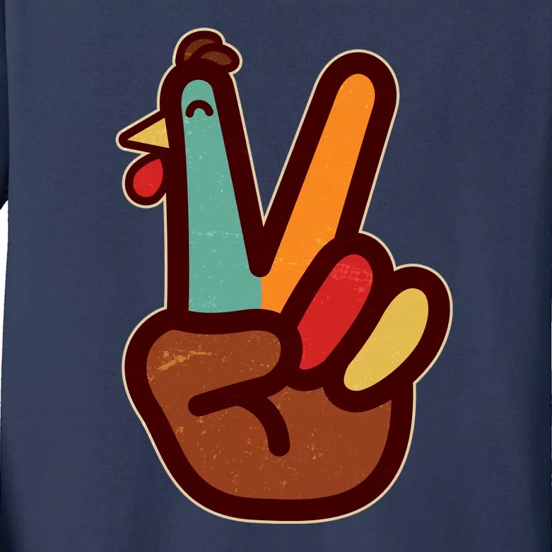 Funny Cute Thanksgiving Hand Turkey Peace Sign Kids Long Sleeve Shirt