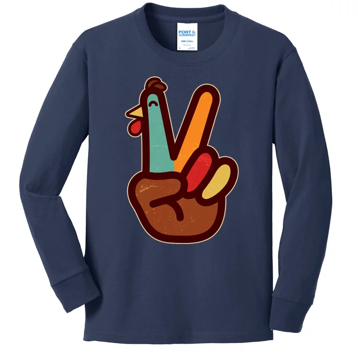 Funny Cute Thanksgiving Hand Turkey Peace Sign Kids Long Sleeve Shirt