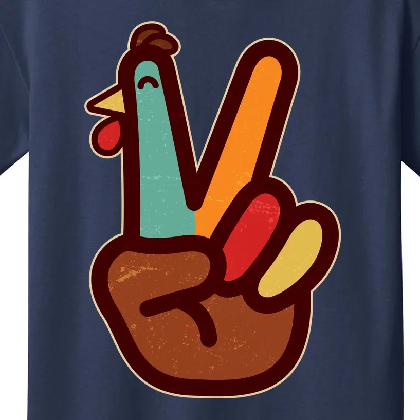 Funny Cute Thanksgiving Hand Turkey Peace Sign Kids T-Shirt