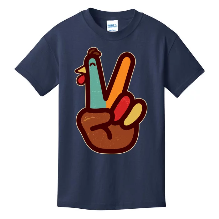 Funny Cute Thanksgiving Hand Turkey Peace Sign Kids T-Shirt