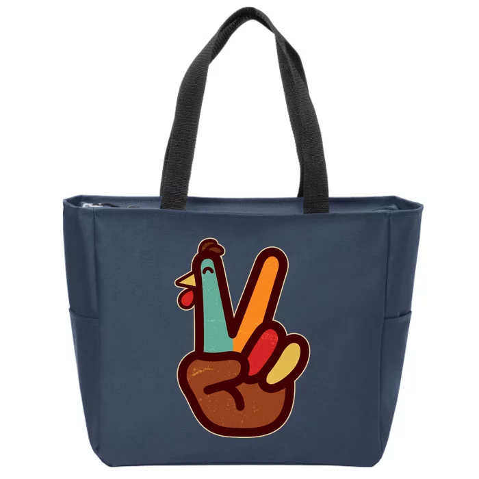 Funny Cute Thanksgiving Hand Turkey Peace Sign Zip Tote Bag