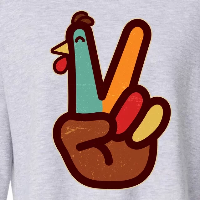 Funny Cute Thanksgiving Hand Turkey Peace Sign Cropped Pullover Crew