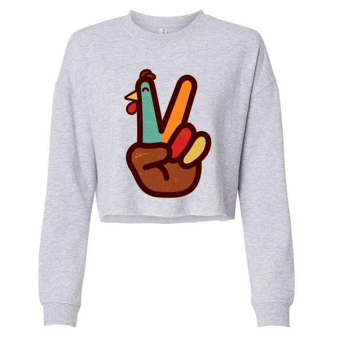 Funny Cute Thanksgiving Hand Turkey Peace Sign Cropped Pullover Crew