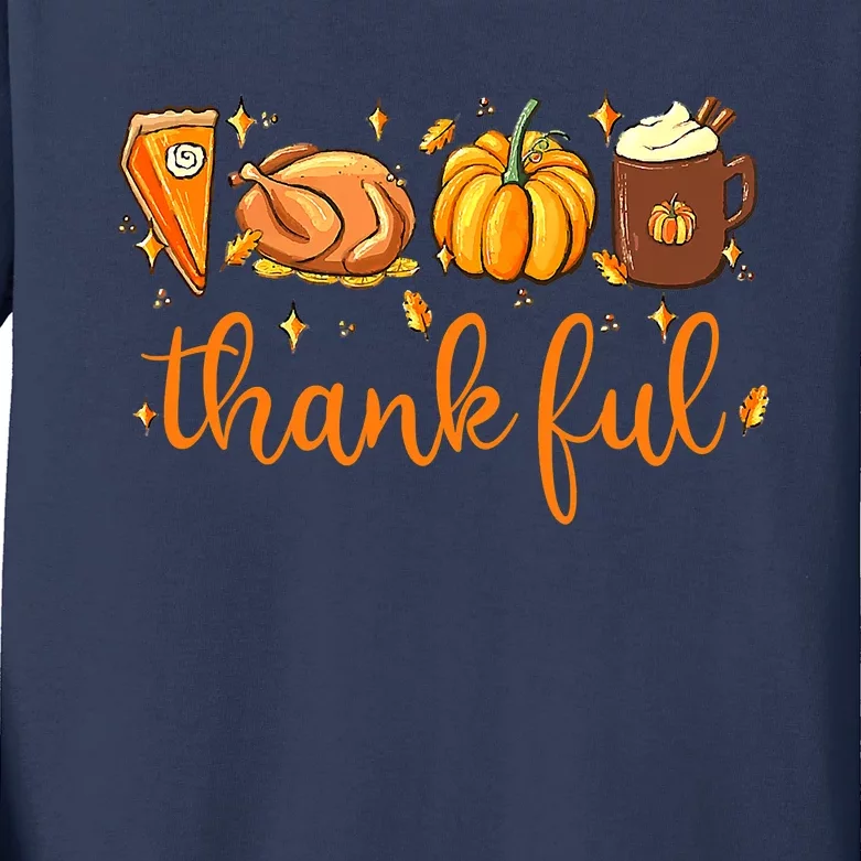 Funny Cute Thankful Happy Turkey Day Thanksgiving Pumpkin Spice Kids Long Sleeve Shirt