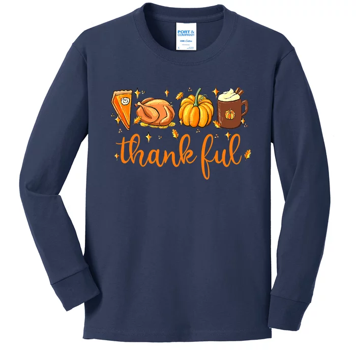 Funny Cute Thankful Happy Turkey Day Thanksgiving Pumpkin Spice Kids Long Sleeve Shirt