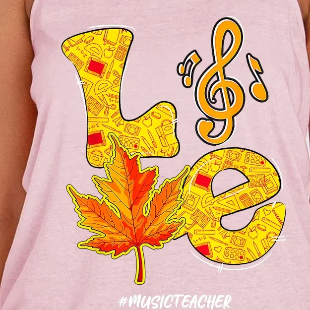 Funny Cute Thanksgiving Love Music Teacher Autumn Fall Vibes Women's Knotted Racerback Tank