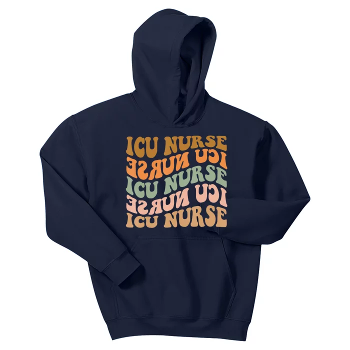 Funny Cute Thankful Icu Nurse Vintage Fall Vibes Autumn Leaves Kids Hoodie