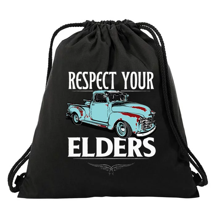 Funny Classic Truck Guy Respect Your Elders Drawstring Bag