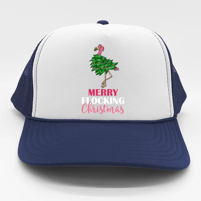 Flamingo Christmas Tree Merry Flocking Christmas Funny Pun Gift Trucker Hat