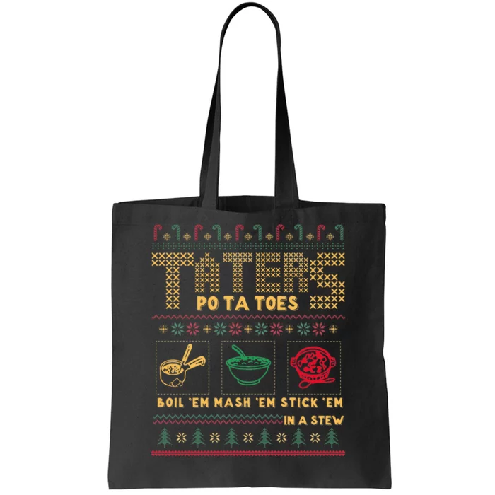 Funny Christmas Taters Potatoes Ugly Christmas Sweater Tote Bag