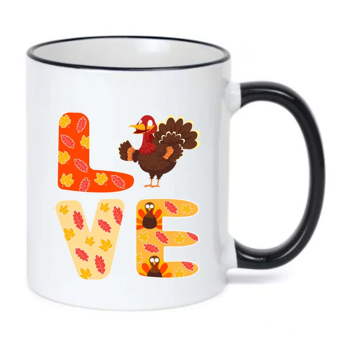 Funny Cute Thanksgiving Love Turkey Leaves Autumn Black Color Changing Mug