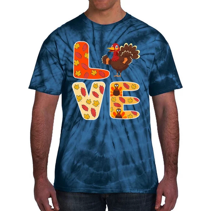 Funny Cute Thanksgiving Love Turkey Leaves Autumn Tie-Dye T-Shirt