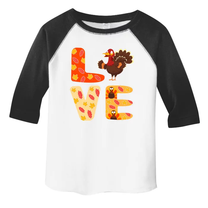 Funny Cute Thanksgiving Love Turkey Leaves Autumn Toddler Fine Jersey T-Shirt