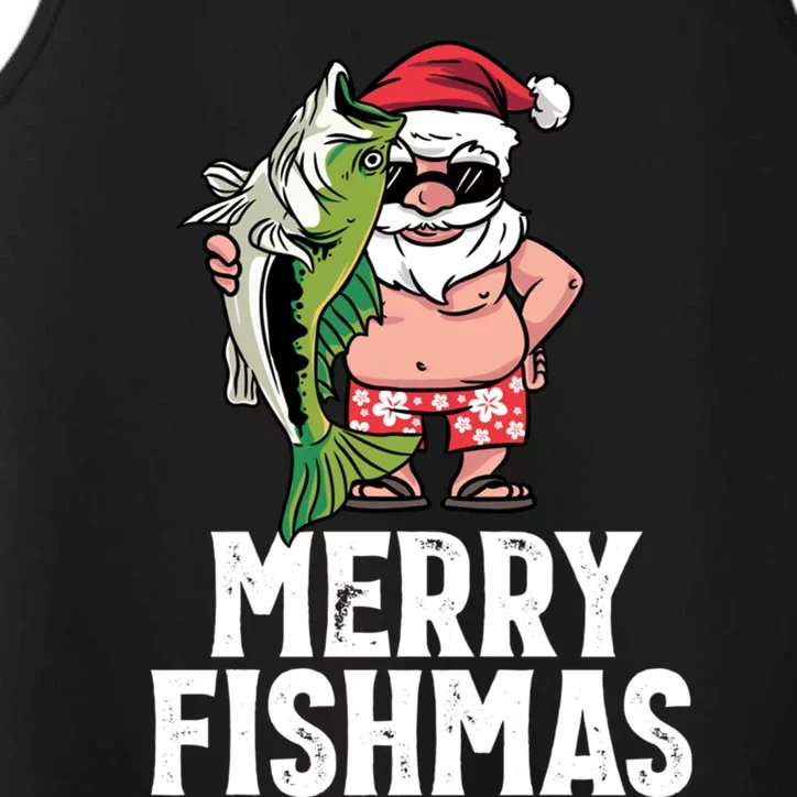 Funny Christmas Themed Bass Fishing Gift Merry Fishmas Gift Performance Tank