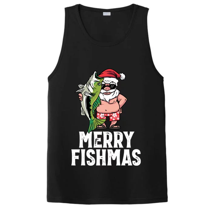 Funny Christmas Themed Bass Fishing Gift Merry Fishmas Gift Performance Tank