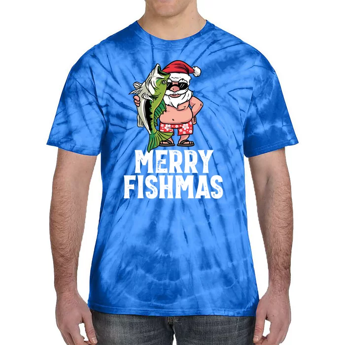 Funny Christmas Themed Bass Fishing Gift Merry Fishmas Gift Tie-Dye T-Shirt