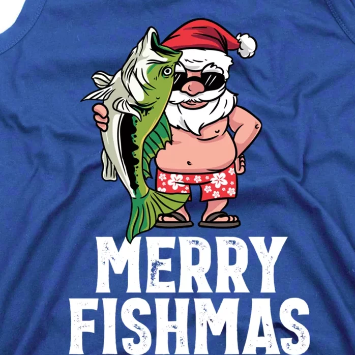 Funny Christmas Themed Bass Fishing Gift Merry Fishmas Gift Tank Top