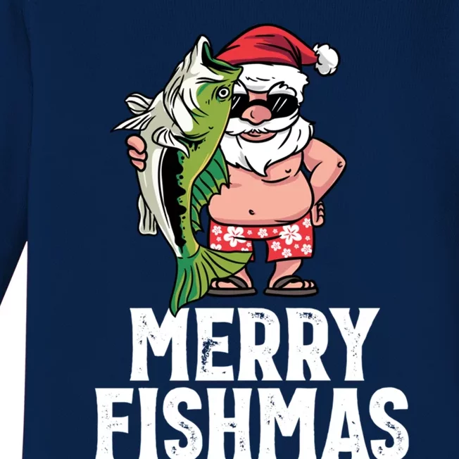 Funny Christmas Themed Bass Fishing Gift Merry Fishmas Gift Baby Long Sleeve Bodysuit