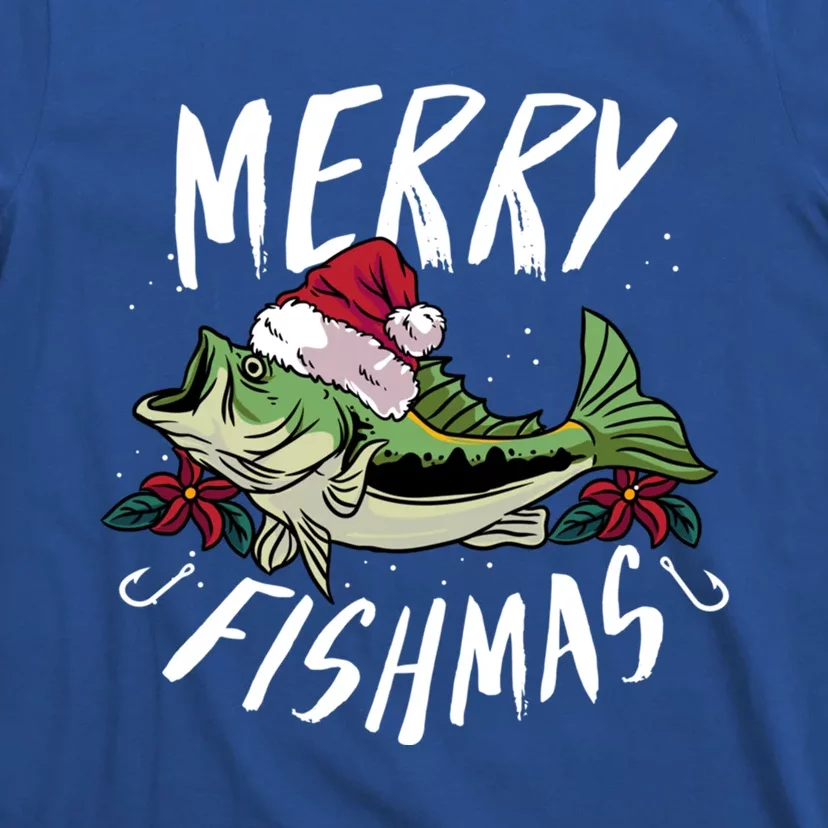 Funny Christmas Themed Bass Fishing Design Merry Fishmas Gift T-Shirt