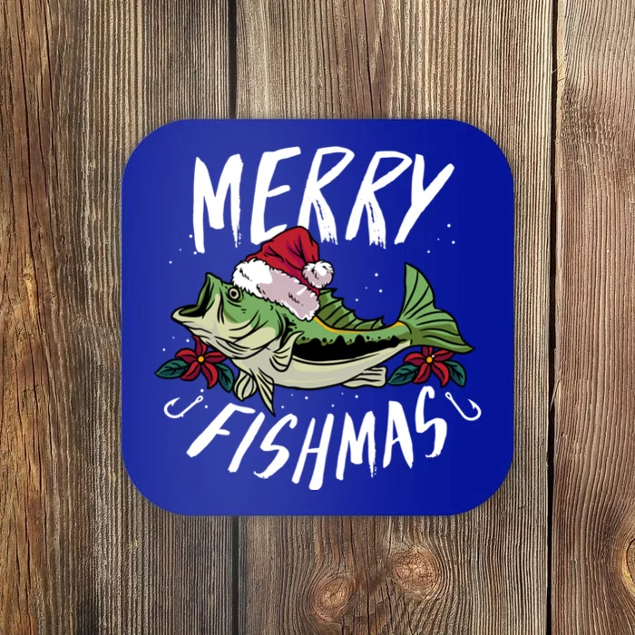 Funny Christmas Themed Bass Fishing Design Merry Fishmas Gift Coaster