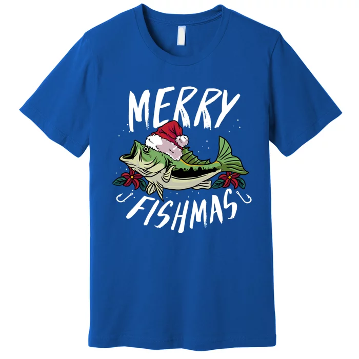 Funny Christmas Themed Bass Fishing Design Merry Fishmas Gift Premium T-Shirt