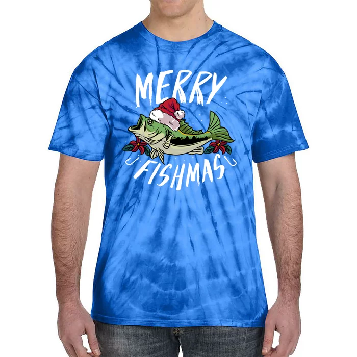 Funny Christmas Themed Bass Fishing Design Merry Fishmas Gift Tie-Dye T-Shirt