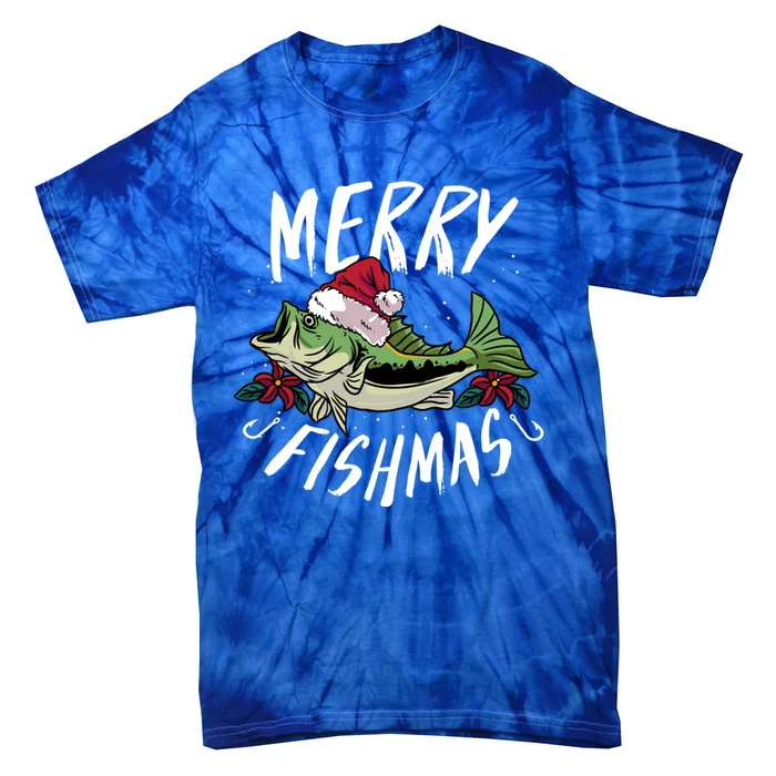 Funny Christmas Themed Bass Fishing Design Merry Fishmas Gift Tie-Dye T-Shirt