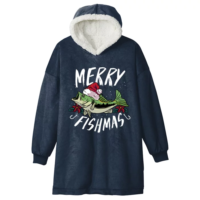 Funny Christmas Themed Bass Fishing Design Merry Fishmas Gift Hooded Wearable Blanket