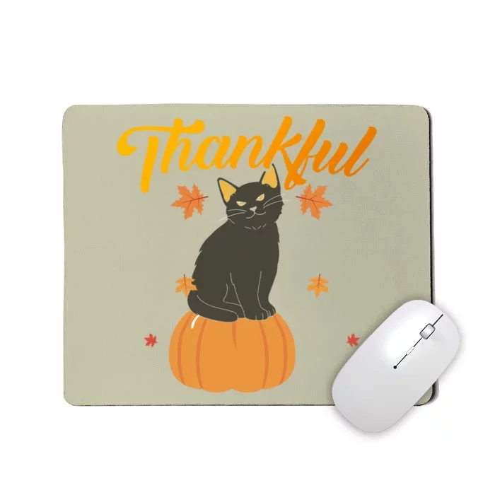 Funny Cute Thankful Pumpkin Black Cat, Thankful Grateful Blessed Autumn Fall 202 Mousepad