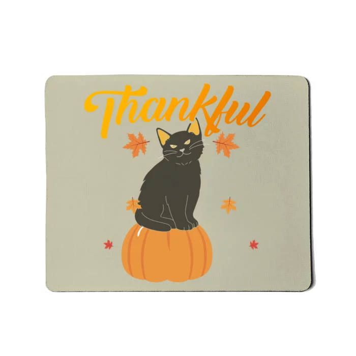 Funny Cute Thankful Pumpkin Black Cat, Thankful Grateful Blessed Autumn Fall 202 Mousepad