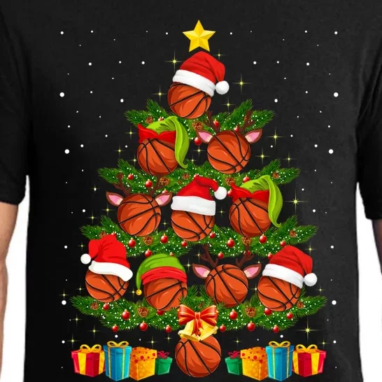 Funny Christmas Tree Basketball Xmas Light Sport Lover Gift Pajama Set