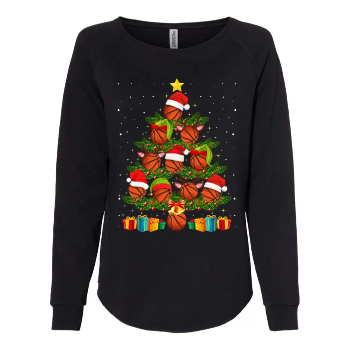 Funny Christmas Tree Basketball Xmas Light Sport Lover Gift Womens California Wash Sweatshirt