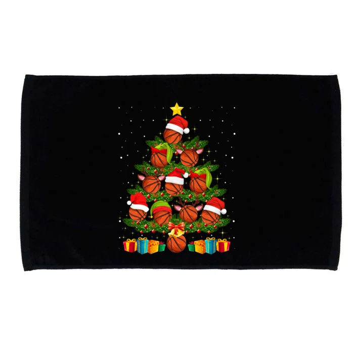 Funny Christmas Tree Basketball Xmas Light Sport Lover Gift Microfiber Hand Towel