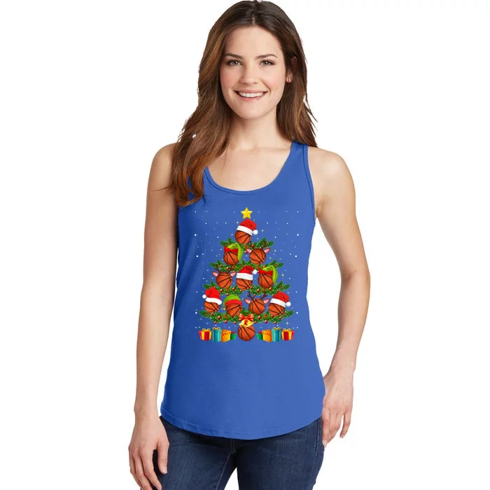 Funny Christmas Tree Basketball Xmas Light Sport Lover Gift Ladies Essential Tank