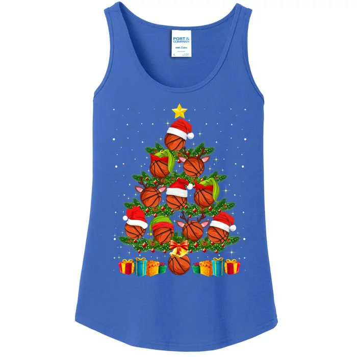 Funny Christmas Tree Basketball Xmas Light Sport Lover Gift Ladies Essential Tank